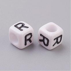 Buchstabe R weiße Würfel Buchstaben Acryl Perlen&nbsp;X-PL37C9308-R