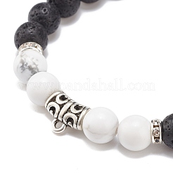 2 pièces 2 styles de bracelets extensibles en howlite naturelle et œil de tigre et roche de lave avec tube en alliage&nbsp;BJEW-JB08474