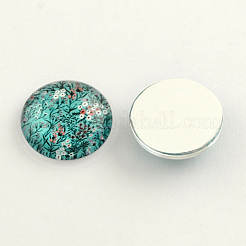 Flatback Halbrund- / Kuppelblumen- und Pflanzenmuster-Glaskabochons&nbsp;X-GGLA-R026-12mm-15