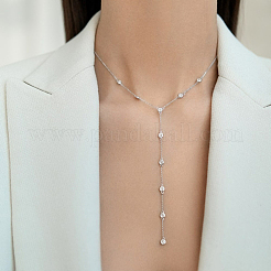 Collar largo con borla y colgante geométrico de circonita plateada s925 para mujer&nbsp;WK0057-2