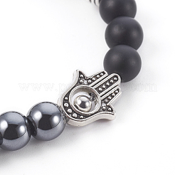 Stretch-Armbänder aus natürlichem Lavagestein und schwarzem Achat (gefärbt).&nbsp;BJEW-JB04006-04
