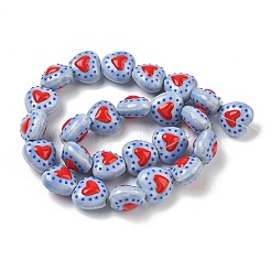 Cuentas de esmalte de porcelana hechas a mano con patrón de corazón&nbsp;PORC-G016-03M