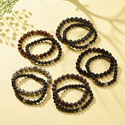 Ensemble de bracelets extensibles en pierre naturelle et pierre de lave 2pcs 2 styles&nbsp;BJEW-JB08193