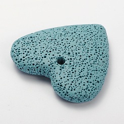 Große flache Herzanhänger aus synthetischem Lavagestein&nbsp;G-O025-10D
