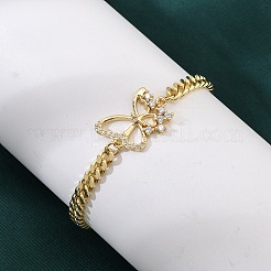 Pulseras de eslabones de circonita cúbica transparente con micro pavé de latón&nbsp;LS-BJEW-Z082-03G-01