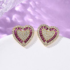 Aretes con forma de corazón y circonita cúbica con micropavé de latón&nbsp;EJEW-H166-01G-04