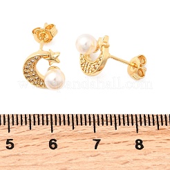 Boucles d'oreilles à tige en laiton avec micro pavé de lune&nbsp;EJEW-A135-31G