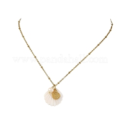 Colliers à pendentif en coquillage blanc sculpté naturel et acier inoxydable 304&nbsp;NJEW-JN06505