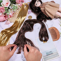 2 stücke 2 farben imitiert mohair lange gerade puppe perücke haar&nbsp;DOLL-GL0001-06