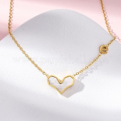 Collar con colgante de corazón de concha blanca natural pavé de acero inoxidable 304 para mujer&nbsp;NJEW-U032-09G-01