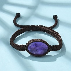 Bracelets tressés en perles d'améthyste naturelle ovales réglables&nbsp;BJEW-H626-02-15
