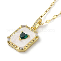 Rechteck mit Herz aus Messing mit Strass-Anhänger-Halsketten&nbsp;NJEW-Z026-05G
