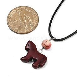 Colgante de caballo de turquesa sintética teñida con cordón encerado negro&nbsp;NJEW-JN05430-02