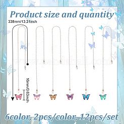 12 Stück 6 Farben Schmetterling Legierung Emaille Charms Deckenventilator Zugkette Extender&nbsp;HJEW-GO00070