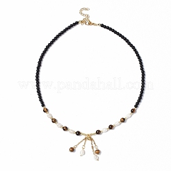 Collier pendentif pompon avec chaînes de perles de verre pour femme&nbsp;NJEW-F302-03
