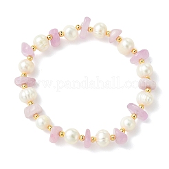 Pulseras de cuentas de kunzita natural y perlas cultivadas redondas de agua dulce para mujer.&nbsp;BJEW-JB14004