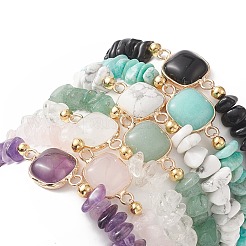 7 Uds 7 estilos de piedras preciosas mixtas naturales y sintéticas cuadradas y chips con cuentas conjunto de pulseras elásticas para mujer&nbsp;BJEW-JB09938