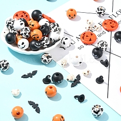 DIY Halloween Schmucksets aus synthetischem Türkis und runden Holzperlen&nbsp;DIY-FS0006-35
