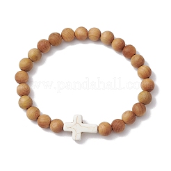 Bracelets extensibles en perles de bois pour hommes&nbsp;BJEW-JB11303-01