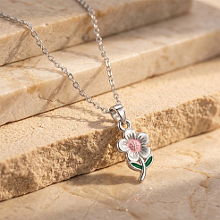 Colliers pendentifs en acier inoxydable 304 émaillé rose en forme de fleur pour femmes&nbsp;WGD8704-01