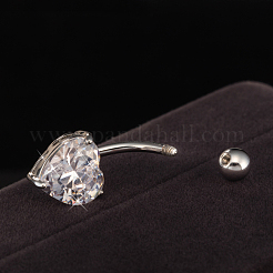 Platinierter körperschmuck herz zirkonia messing nabelring nabelring bauchringe&nbsp;AJEW-EE0001-01B