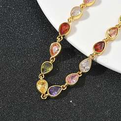 Bracelets en laiton pavés de zirconiums cubiques en forme de larme pour femmes&nbsp;BJEW-P385-06G