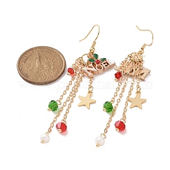 Boucles d'oreilles pendantes en alliage d'émail et de perles de verre word noel&nbsp;EJEW-TA00229