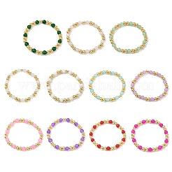 Stretch-Armbänder aus Messing und Glas mit runden Perlen für Damen&nbsp;BJEW-F515-01G