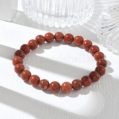 Braccialetti elasticizzati con perline rotonde in diaspro rosso naturale&nbsp;GG-CBA12F1-02A-02