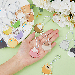 16 ensemble de 16 pendentifs décoratifs en acrylique en forme de chat mignon de style dessin animé avec chaîne à billes en fer&nbsp;HJEW-HY0001-06