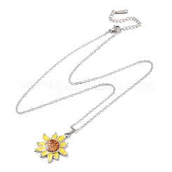Collana con ciondolo a forma di girasole giallo smaltato in acciaio inossidabile 304 e catena a maglia fine per donna&nbsp;NJEW-Z119-01P