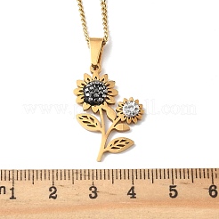 Colliers avec pendentif tournesol en acier inoxydable et strass en cristal 201&nbsp;LS-NJEW-H065-16G