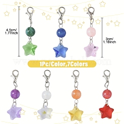 7 ciondolo rotondo a forma di stella in vetro colorato&nbsp;HJEW-YW00103