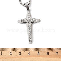 201 Edelstahl Kristall Strass Religion Kreuz Anhänger Halsketten&nbsp;NJEW-H065-11P