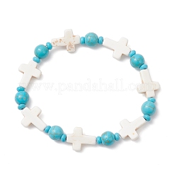 Braccialetti elastici con perline sintetiche turchesi per uomo e donna&nbsp;BJEW-JB12373-03
