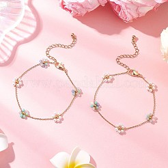 Pulseras de eslabones con cuentas de imitación de perlas de vidrio y plástico ABS&nbsp;BJEW-JB12572-02