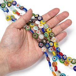 Flache runde handgemachte Millefiori Glasperlen&nbsp;X-LK-R004-21