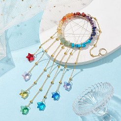 7 Chakra-Draht umwickelter Edelstein-Chip-Ring mit Stern-Anhänger-Verzierungen&nbsp;HJEW-ST00001