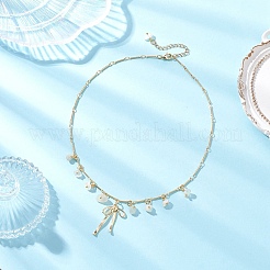 4 stücke 4 arten natürliche rose quarz & weiß mondstein & amethyst & gefärbt aquamarin chip & messing bowknot anhänger messing bar link kette halsketten&nbsp;NJEW-JN05429