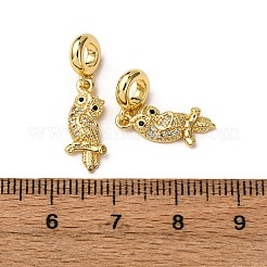 Messing Pavé klar und schwarz Zirkonia Eule europäischen Anhänger&nbsp;KK-A265-09B-G