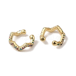 Orecchini a polsino ondulati da donna con pavé di ottone placcato a cremagliera e zirconi cubici&nbsp;EJEW-C097-25A-G