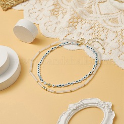 2 stücke 2 stil natürliche weiße jade & Bunte Malerei bösen blick perlenketten set&nbsp;NJEW-JN04172