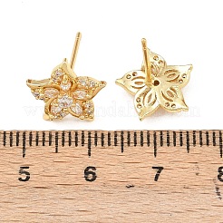 Ohrstecker aus Messing mit Mikropflaster und klarem Zirkonia in Blumenform&nbsp;EJEW-F400-01D-G