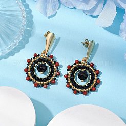 Pendientes estilo bohemio de jaspe rojo natural y ónix negro&nbsp;EJEW-MZ00281-02