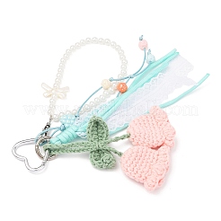 Adornos colgantes de hilo de algodón crochet con lirio de los valles y perlas ABS redondas y cordón de poliéster.&nbsp;HJEW-JM04387-02