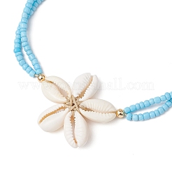 Bracelets de cheville tressés réglables en perles de coquillage cauris naturel&nbsp;AJEW-AN00686-01