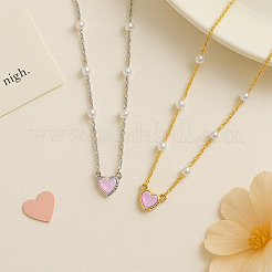 4 collar con colgante de corazón rosa de resina y aleación de 2 colores con perla de imitación.&nbsp;NJEW-HY0001-12