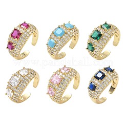 Bagues ouvertes en laiton avec micro pavé de zircones cubiques pour femmes&nbsp;RJEW-L343-13G