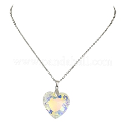 Colgante de corazón de vidrio facetado transparente AB con cadena de cable de acero inoxidable 304 para mujer&nbsp;NJEW-JN06176