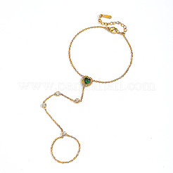 Armbänder aus Edelstahl 304 mit pavébesetztem Zirkonia-Herz und Kettenring für Damen&nbsp;WGC0064-01